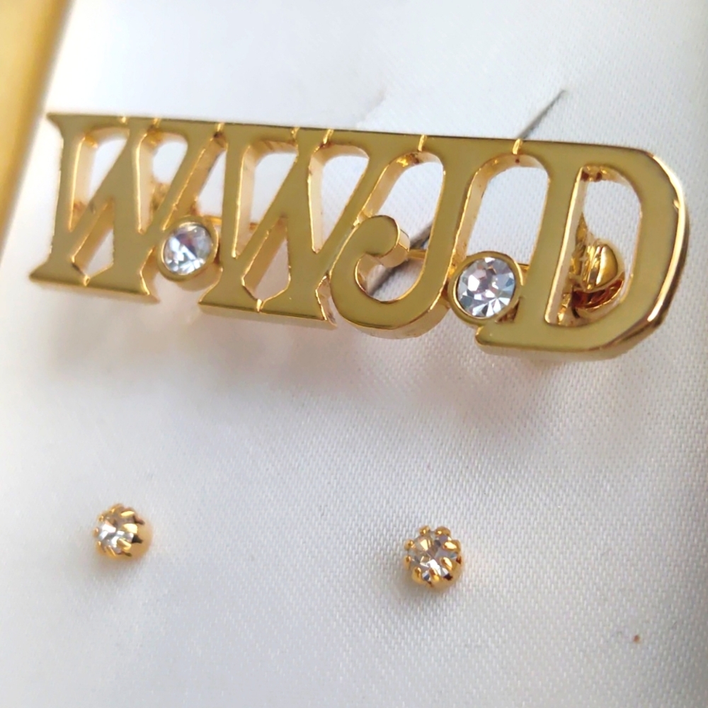 Gold WWJD Brooch and Earring Set